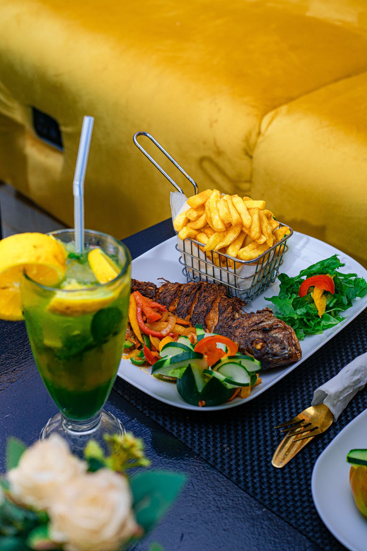 Cocktail and plated dish